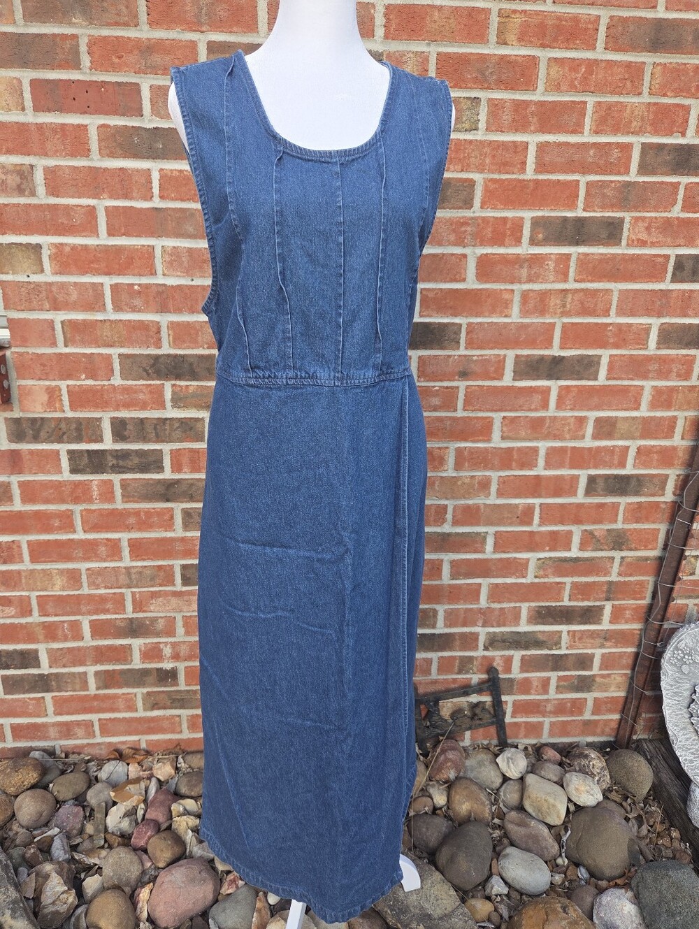 Vintage Premier International Denim Wrap Front Pinafore Maxi Dress Blue Large